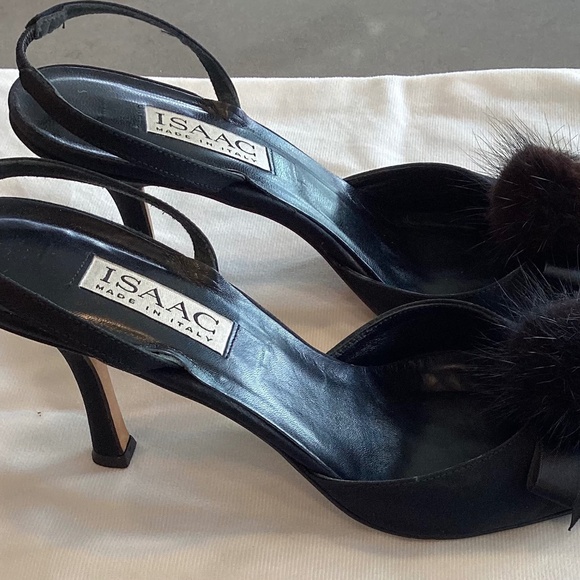 Isaac Mizraha Black Satin Slingbacks US 8.5 - Picture 1 of 5